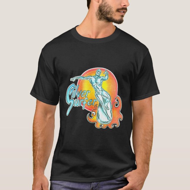 T-shirt Surfer les années 70 argent allumé (Devant)