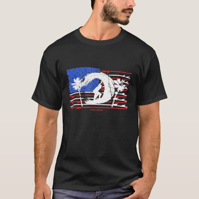 T-shirt Surfing American Flag Surfboard Design (Devant)