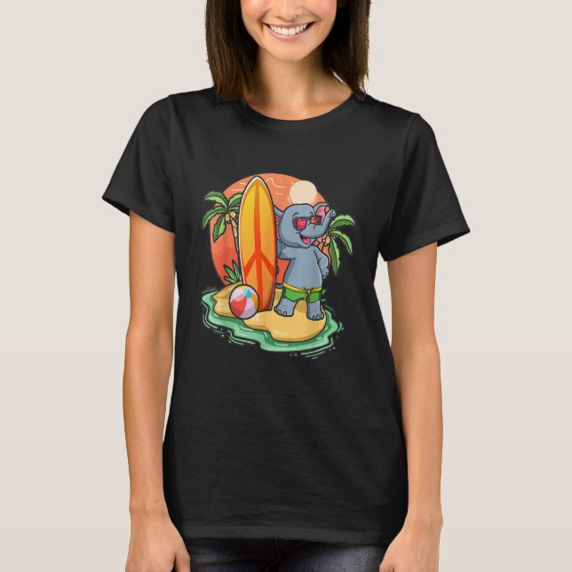 T-shirt Surfing Elephant  Beach Vacation Animal Graphic (Devant)
