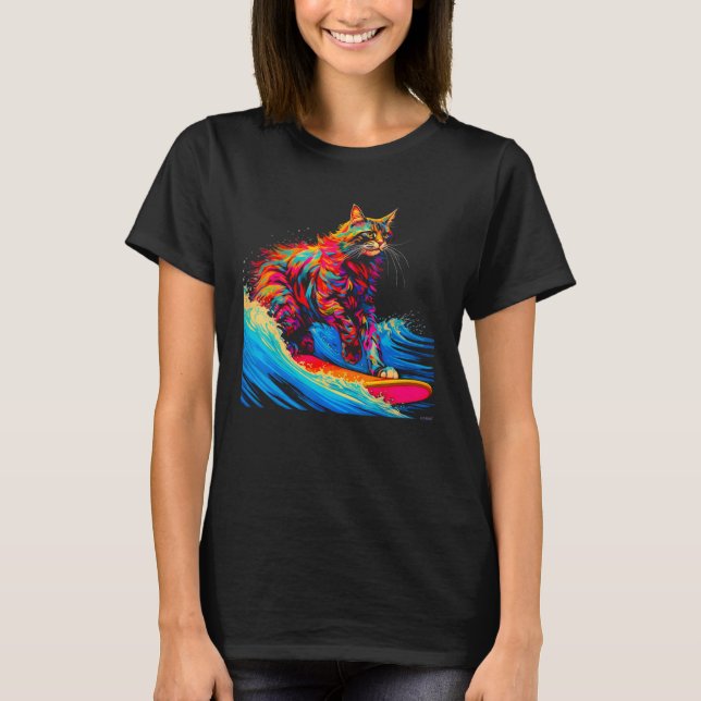 T-shirt Surfing Maine Coon Cat Surf (Devant)