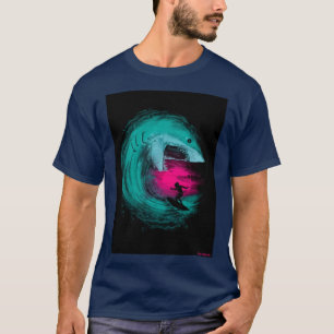 T-Shirt Surfing Neon Shark Wave