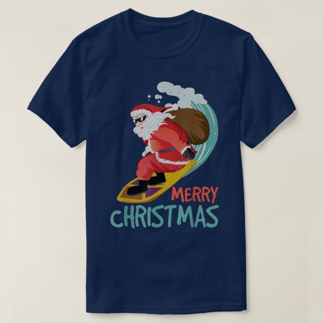 T-shirt Surfing Père Noël Joyeux et drôle Noël laid  (Design devant)