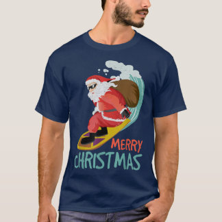 T-shirt Surfing Père Noël Joyeux et drôle Noël laid