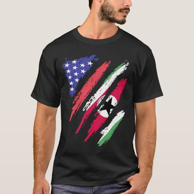 T-shirt Suriname Patriot Américain Cultivé Coeur Drapeaux (Devant)