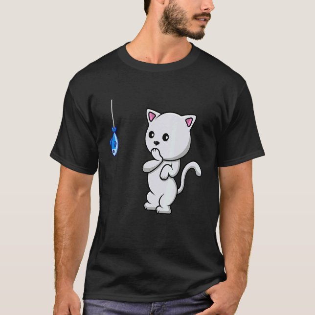 T-shirt Surpris Chat Voir Un Poisson Et Essayer De Manger (Devant)