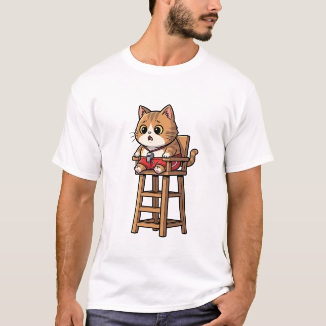 T-shirt Surprised Lifeguard Cat (Devant)