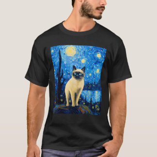 T-shirt Surreal Starry Nuit Siamese Chat T Chemise