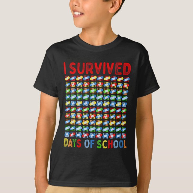 T-shirt Survécu 100 Jours D'Enseignant Enseignant Enfants  (Devant)