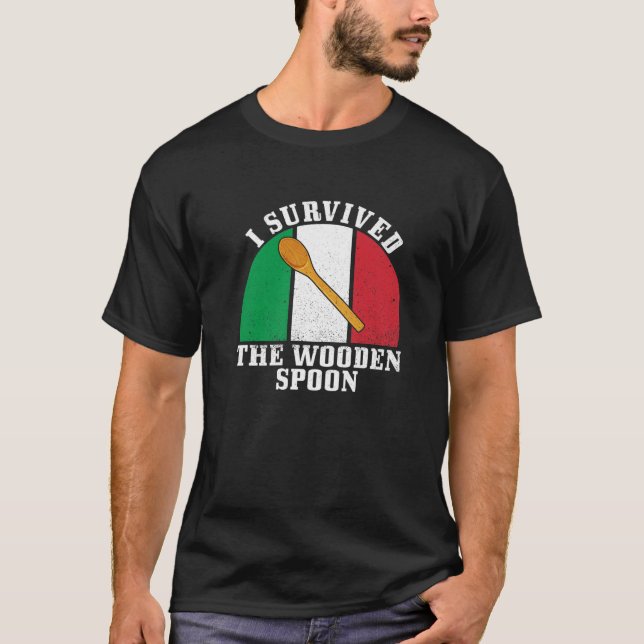 T-shirt Survié Cuillère En Bois Drapeau Italien Drôle Papa (Devant)