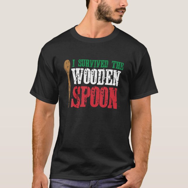 T-shirt Survié Cuillère En Bois Drapeau Italien Drôle Papa (Devant)