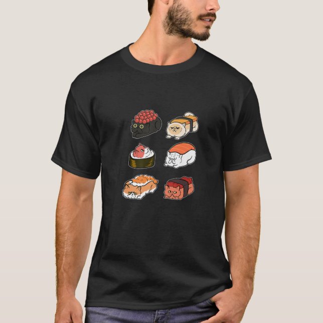 T-shirt Sushi Cat Anime Figure Japonais Nouilles Ramen Six (Devant)