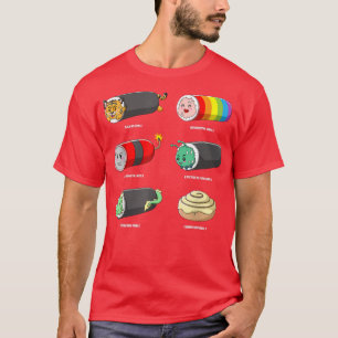 T-shirt Sushi Rolls Kawaii Animaux Anime Mangent Nourritur