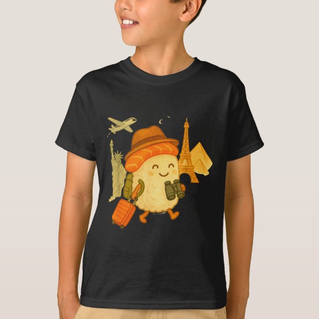 T-shirt Sushi Salmon Roll Loves To Travel  (Devant)