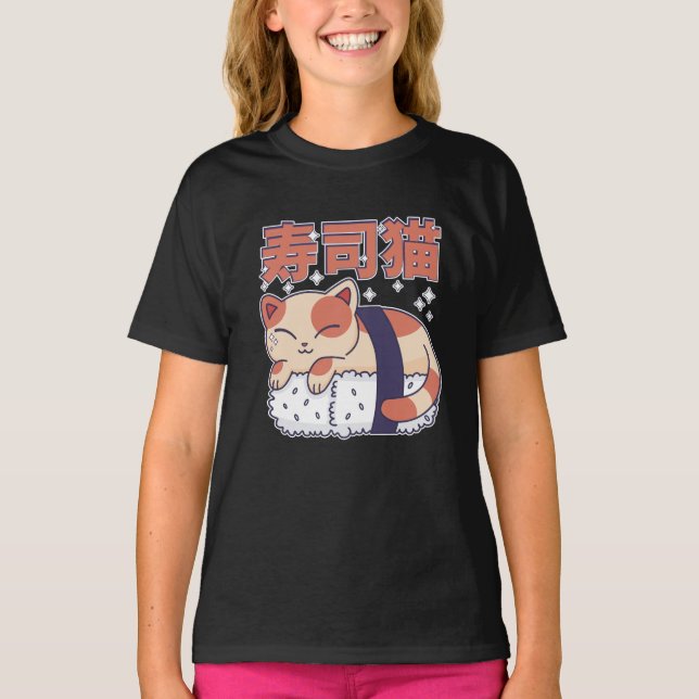T-shirt Sushi Sleeping Chat Kitten cuisine asiatique Adult (Devant)