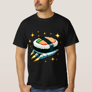 T-shirt Sushi Spacship Pixel Art Flying Sushi Roll Design