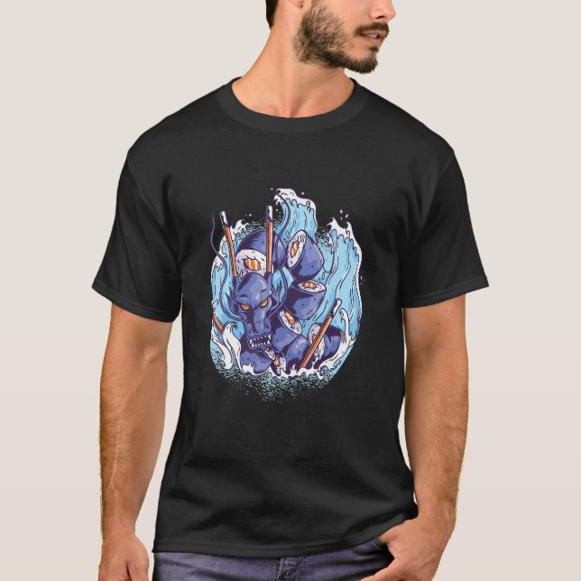 T-shirt Sushi waves water dragon asian japanese (Devant)