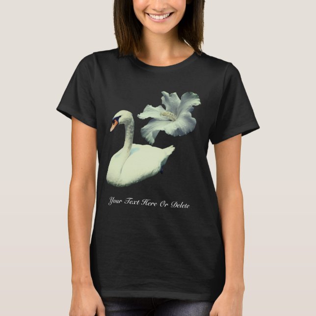 T-shirt Swan And White Hibiscus Flower Personalized (Devant)