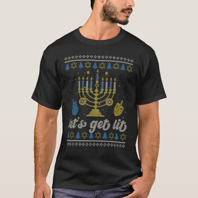 T-shirt Sweater Hanoukka laide Lit Menorah 1 (Devant)