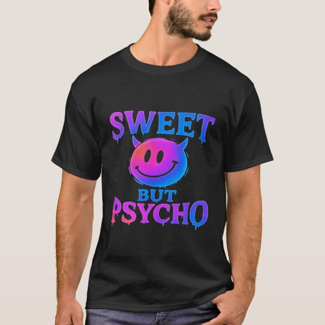 T-shirt Sweet But Psycho | Neon Devil Smiley (Devant)