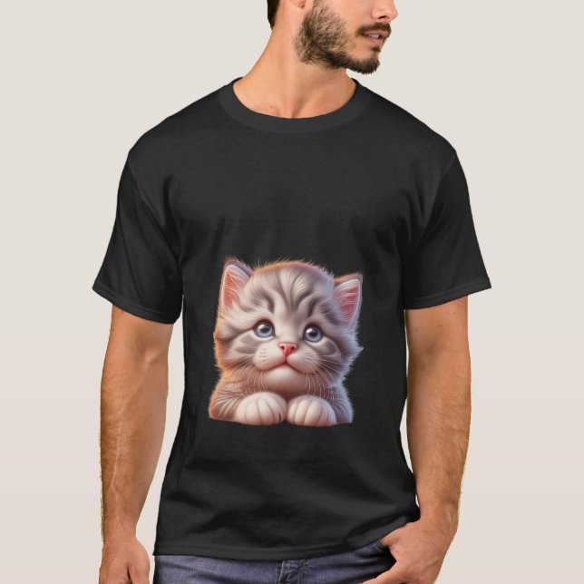 T-shirt Sweet Fluffy Grey Kitten Blue Eyes Art  ✨🐾💙 (Devant)