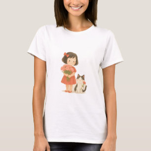 T-shirt Sweet Girl avec oeillets et chat souriant