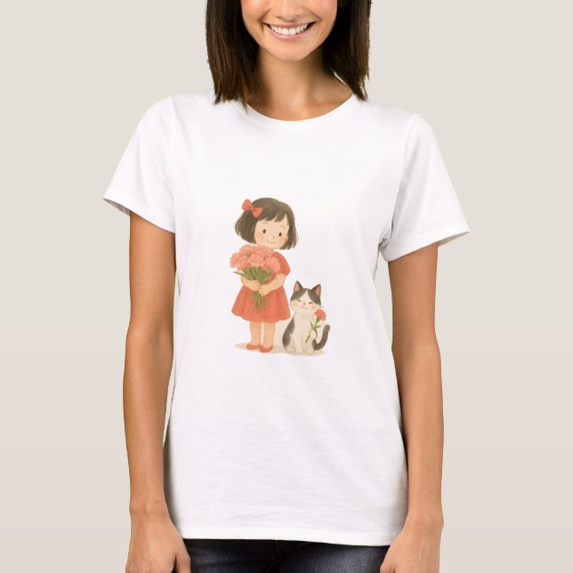 T-shirt Sweet Girl avec oeillets et chat souriant (Devant)