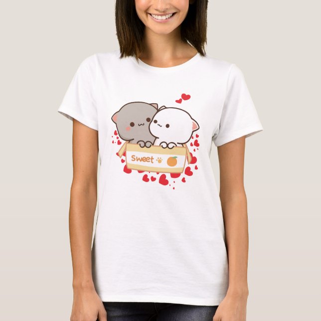 T-shirt Sweet Love with Peach and Goma Cats (Devant)