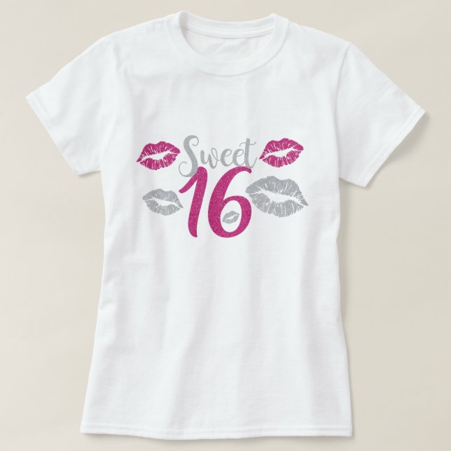 T-shirt Sweet sixteen 16 Anniversaire rose Faux Parties sc (Design devant)