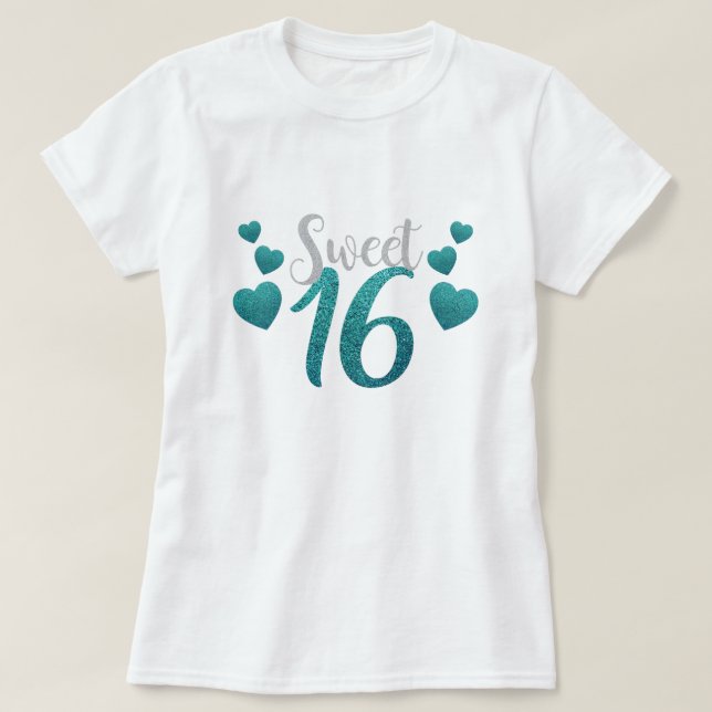 T-shirt Sweet sixteen 16 Anniversaire Turquoise Blue Faux  (Design devant)