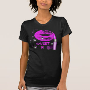 T-shirt Sweet Sixteen 16 Lèvres Rose Chaud Violet Rouge à