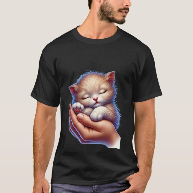 T-shirt Sweet Sleeping Kitten in Hands Peaceful Tiny Cat  (Devant)
