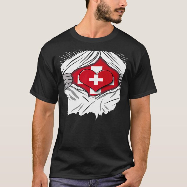T-shirt Swiss flag home of Switzerland   (Devant)
