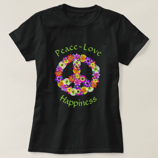 T-shirt SYMBOLE DE LA PAIX Florale Paix Amour Bonheur (Design devant)