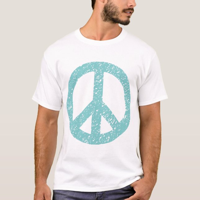 T-shirt Symbole de la Paix Scribblée - Bleu Vert (Devant)