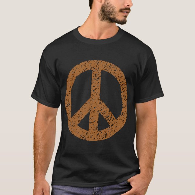 T-shirt Symbole de la Paix Scribblée - Brown (Devant)