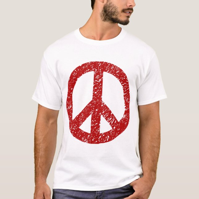 T-shirt Symbole de la Paix Scribblée - Rouge Ruby (Devant)