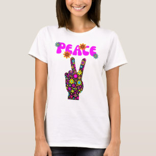 T-shirt Symbole de paix à fleurs rétro