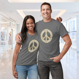 T-shirt Symbole de paix celtique or et blanc 