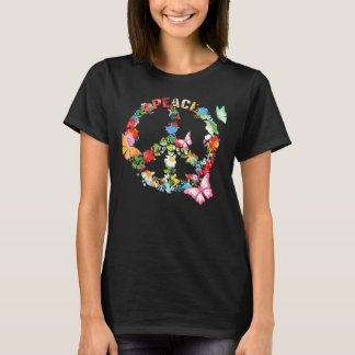T-shirt Symbole de paix Fleurs et papillons