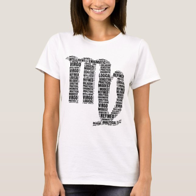 T-shirt Symbole d'horoscope de Vierge dans un nuage de mot (Devant)