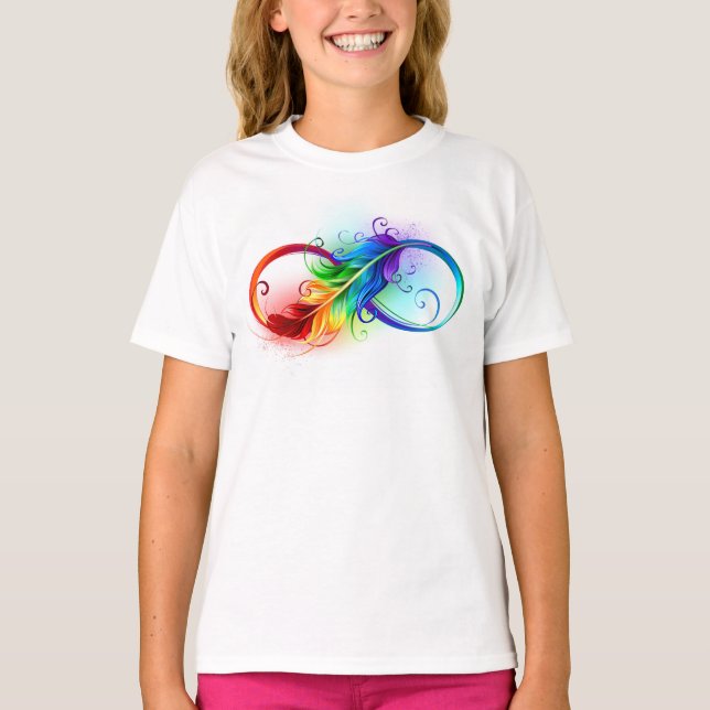 T-shirt Symbole d'infini avec plume arc-en-ciel (Devant)