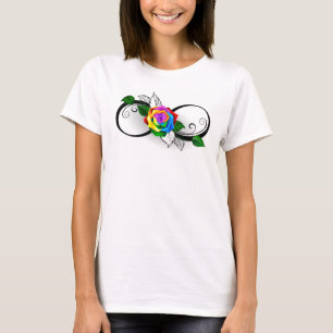 T-shirt Symbole d'infini avec Rose arc-en-ciel