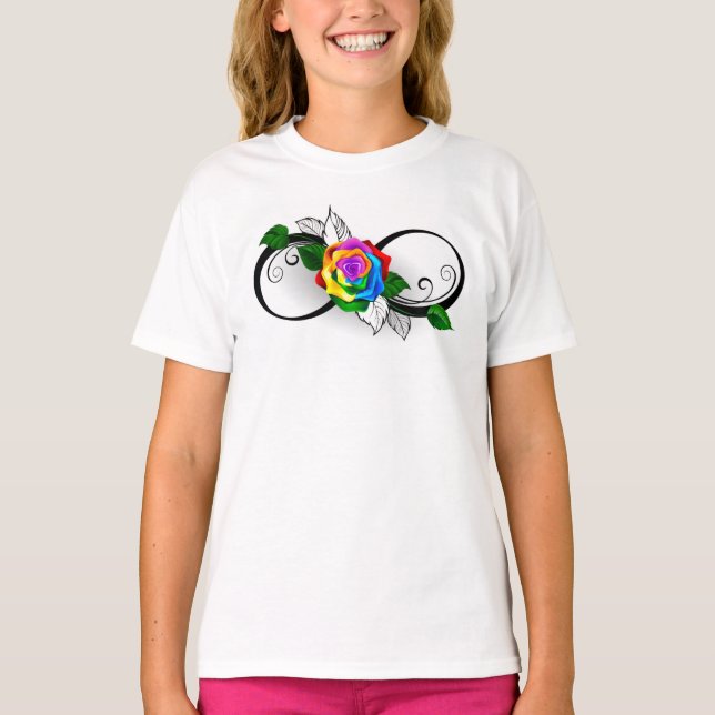 T-shirt Symbole d'infini avec Rose arc-en-ciel (Devant)