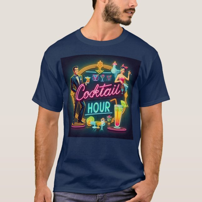 T-shirt Symbole du néon du milieu du siècle Cocktail Hour  (Devant)