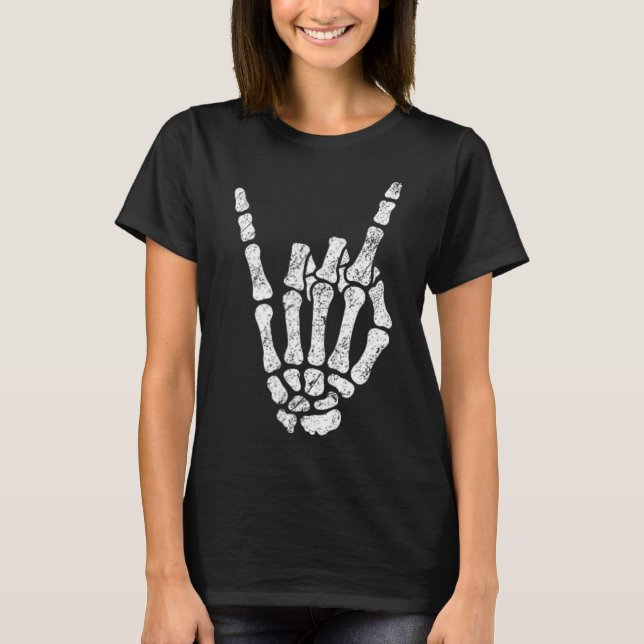 T-shirt Symbole Halloween Rock Hand Sign Skeleton Rock N R (Devant)