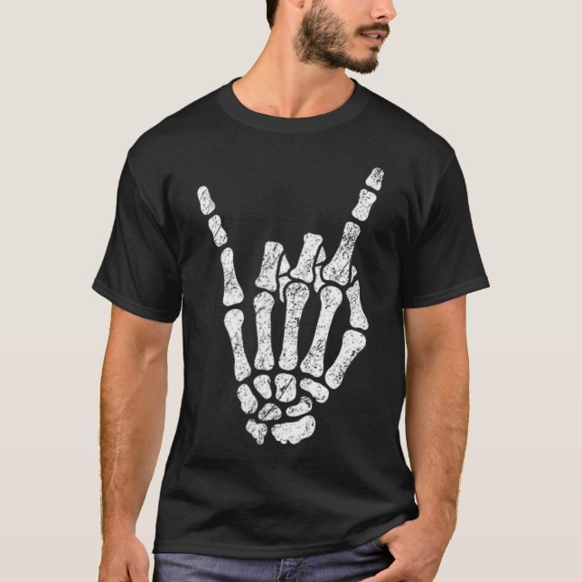 T-shirt Symbole Halloween Rock Hand Sign Skeleton Rock N R (Devant)