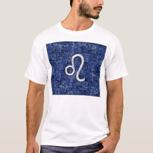 T-shirt Symbole Leo Zodiac sur la Camo numérique bleu mari