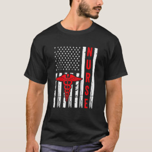T-shirt Symbole Médicale Caduceus Drapeau américain Nurs V