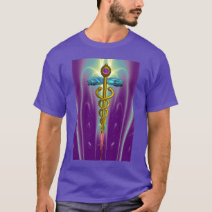 T-shirt SYMBOLE MÉDICALE de CADUCÉE d'OR, vert pourpre