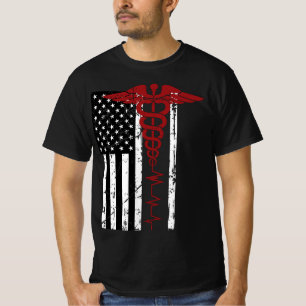 T-shirt SYMBOLE Médicale Drapeau USA Noir Patriotique Cadu
